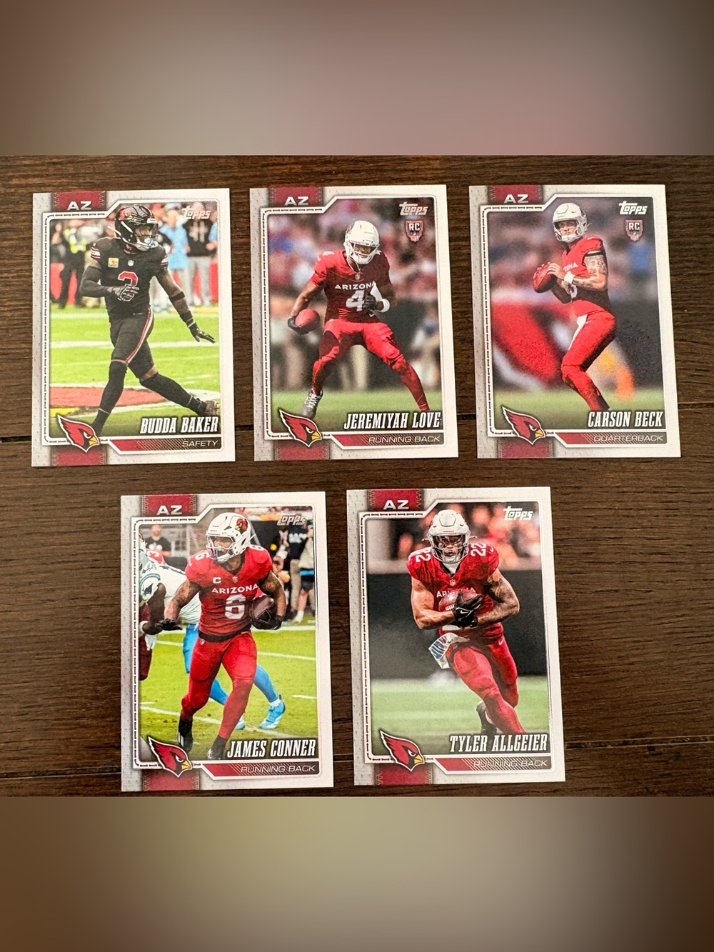 TOPPS ARIZONA CARDINALS Set of 5 Football Trading Cards MINT